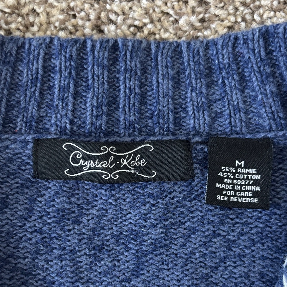 Vintage Women's Funnel neck Blue Snowflake Cardigan Size M Ramie/Cotton blend - Picture 2 of 11